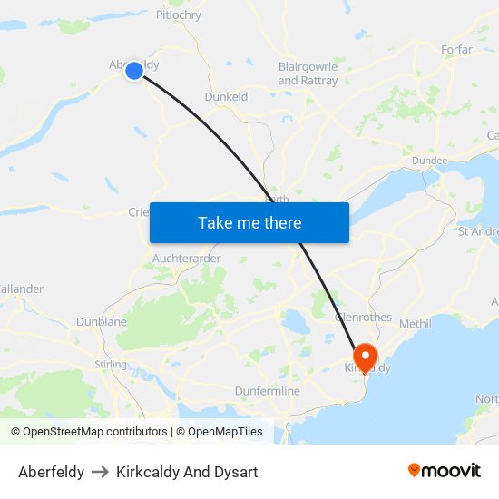 Aberfeldy to Kirkcaldy And Dysart map