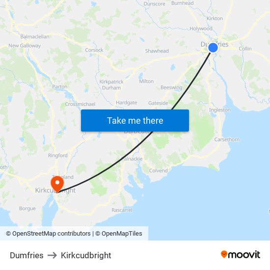 Dumfries to Kirkcudbright map