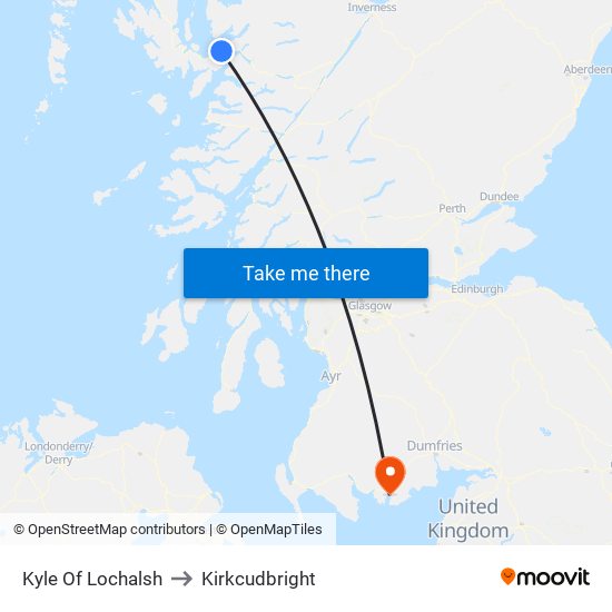 Kyle Of Lochalsh to Kirkcudbright map