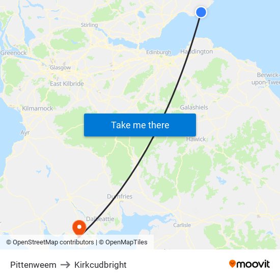 Pittenweem to Kirkcudbright map