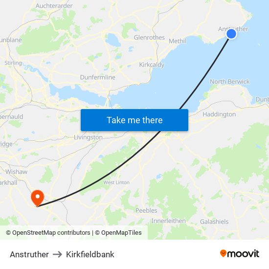 Anstruther to Kirkfieldbank map