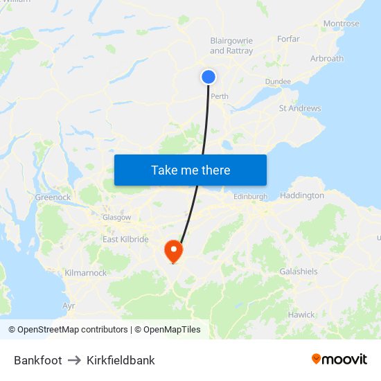 Bankfoot to Kirkfieldbank map