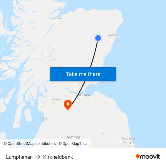 Lumphanan to Kirkfieldbank map