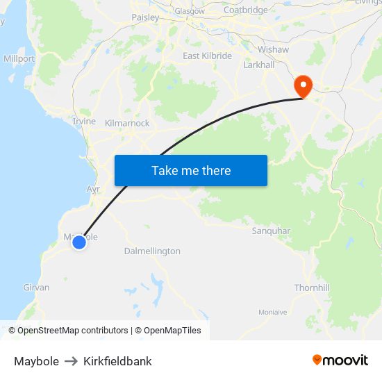 Maybole to Kirkfieldbank map