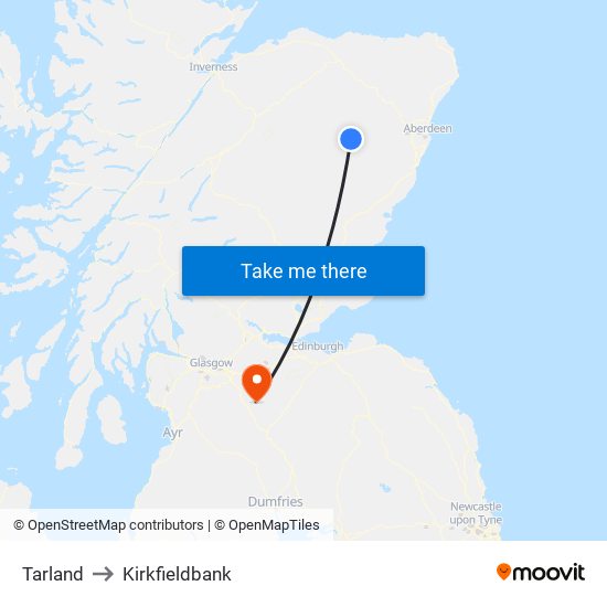 Tarland to Kirkfieldbank map