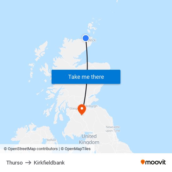 Thurso to Kirkfieldbank map