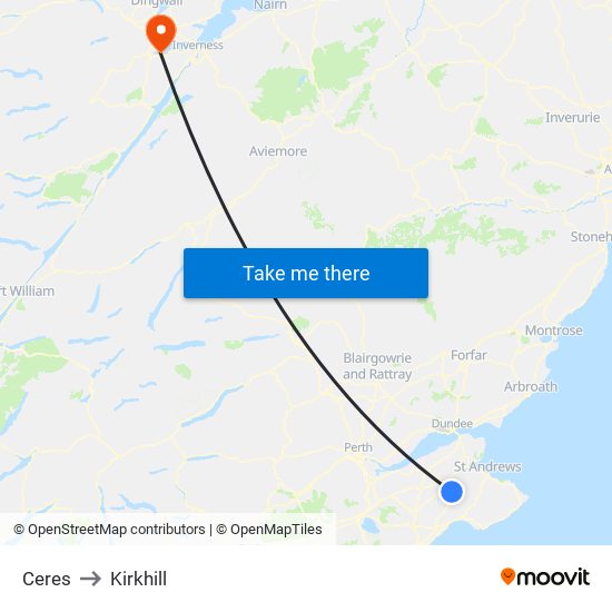 Ceres to Kirkhill map