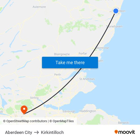 Aberdeen City to Kirkintilloch map