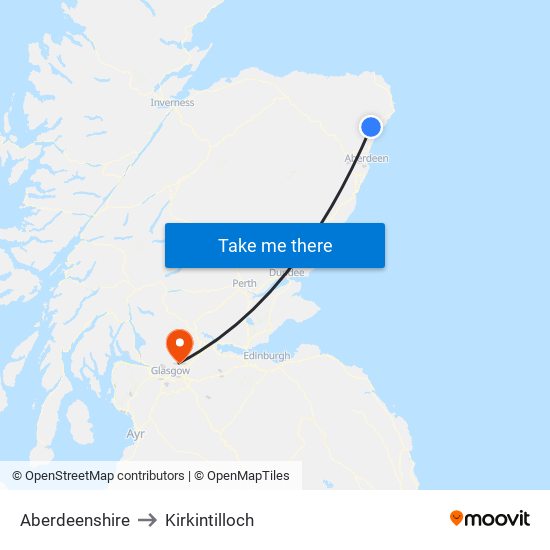 Aberdeenshire to Kirkintilloch map