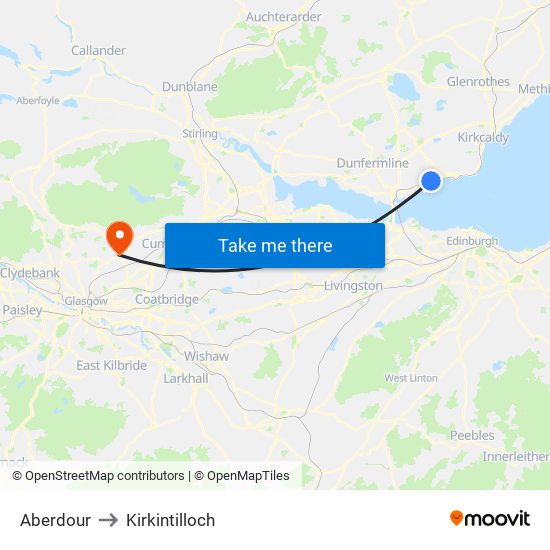 Aberdour to Kirkintilloch map