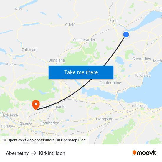 Abernethy to Kirkintilloch map