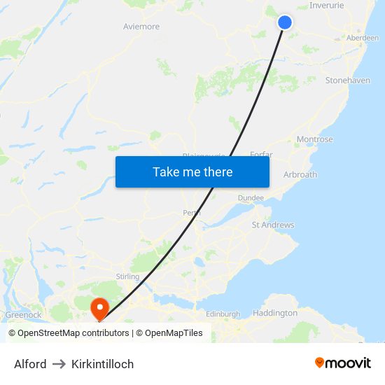 Alford to Kirkintilloch map