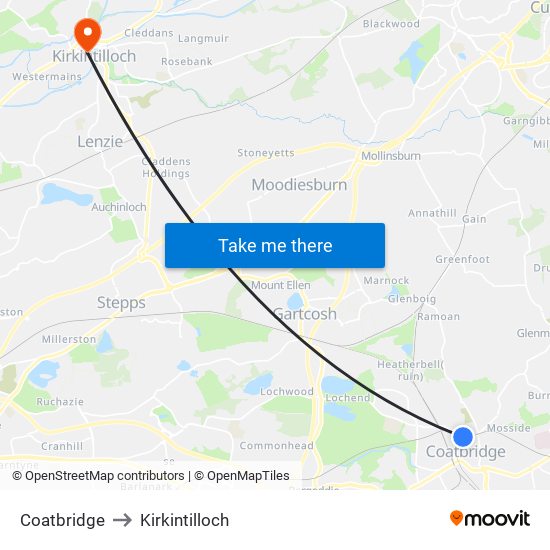 Coatbridge to Kirkintilloch map