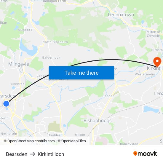 Bearsden to Kirkintilloch map