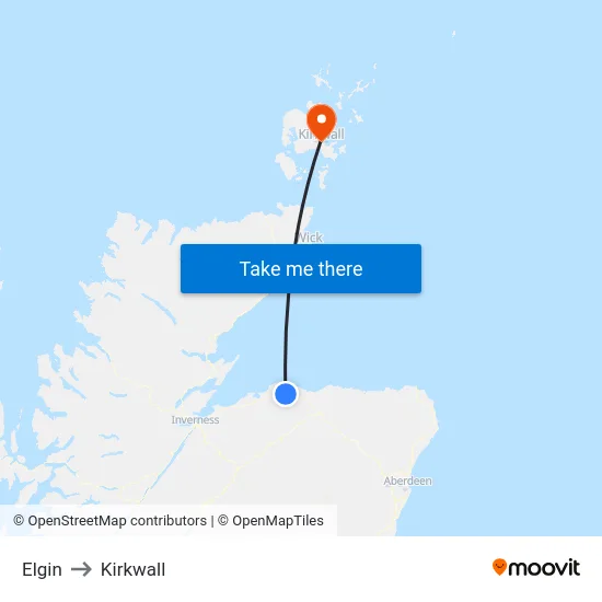 Elgin to Kirkwall map