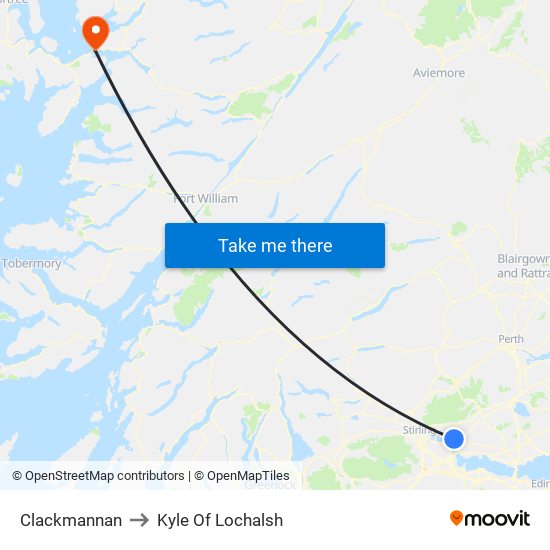Clackmannan to Kyle Of Lochalsh map