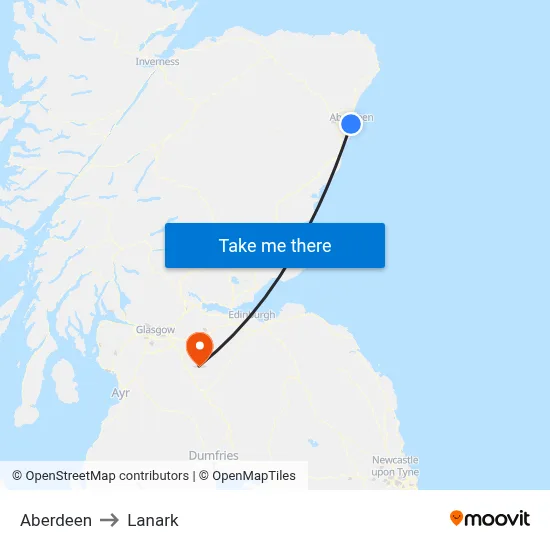 Aberdeen to Lanark map