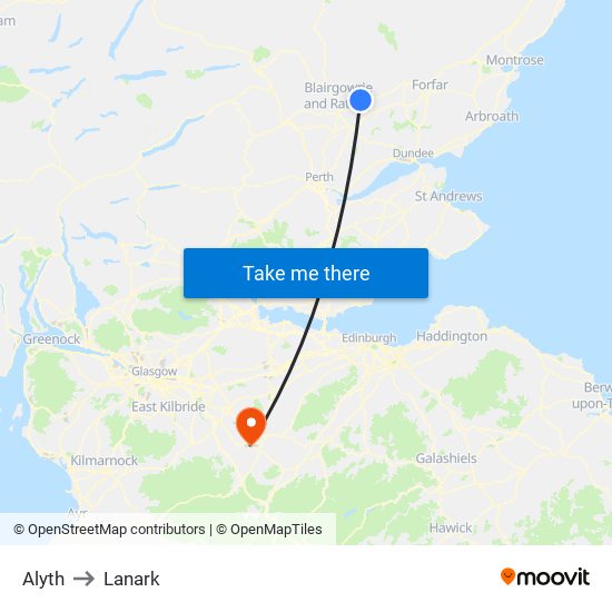 Alyth to Lanark map