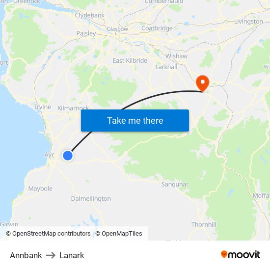 Annbank to Lanark map