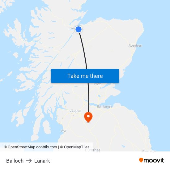 Balloch to Lanark map