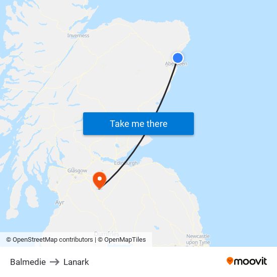 Balmedie to Lanark map