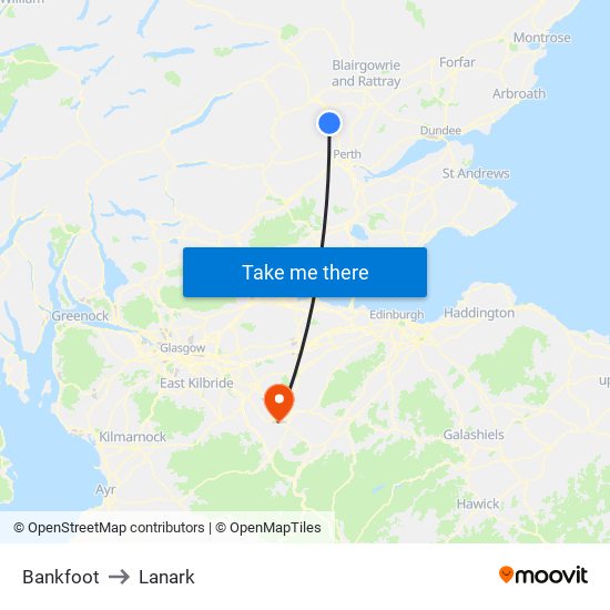 Bankfoot to Lanark map