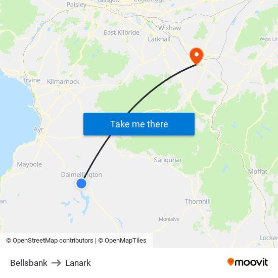 Bellsbank to Lanark map