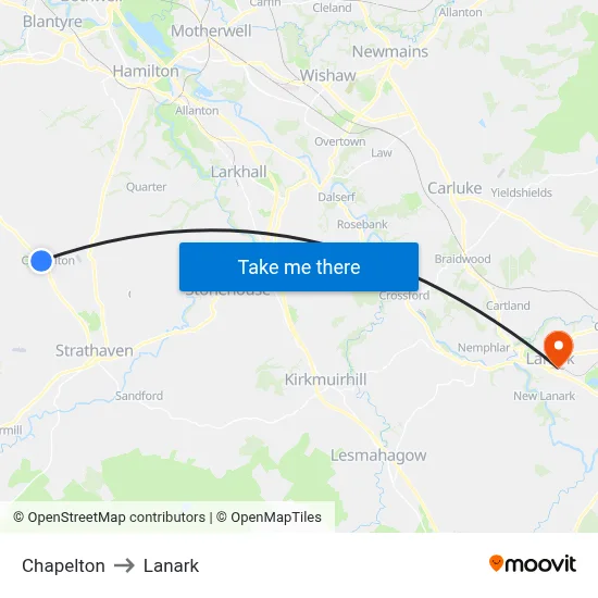 Chapelton to Lanark map