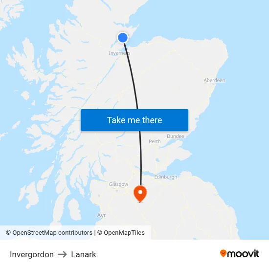 Invergordon to Lanark map