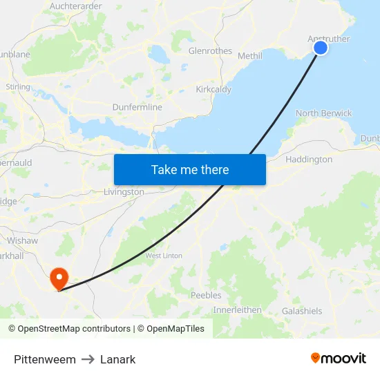Pittenweem to Lanark map