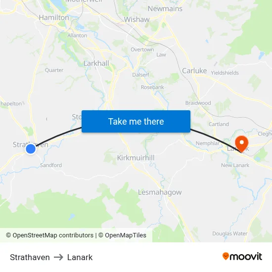 Strathaven to Lanark map