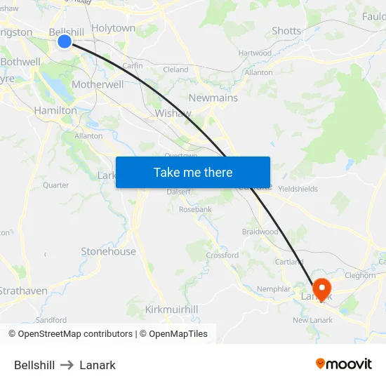 Bellshill to Lanark map