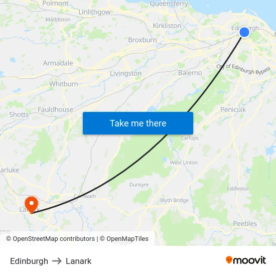 Edinburgh to Lanark map