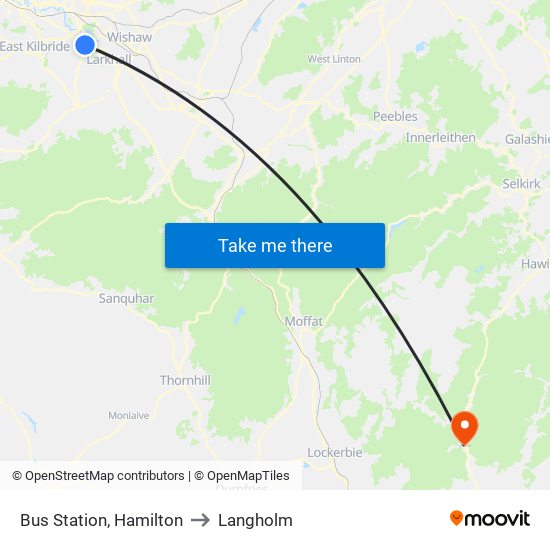 Bus Station, Hamilton to Langholm map