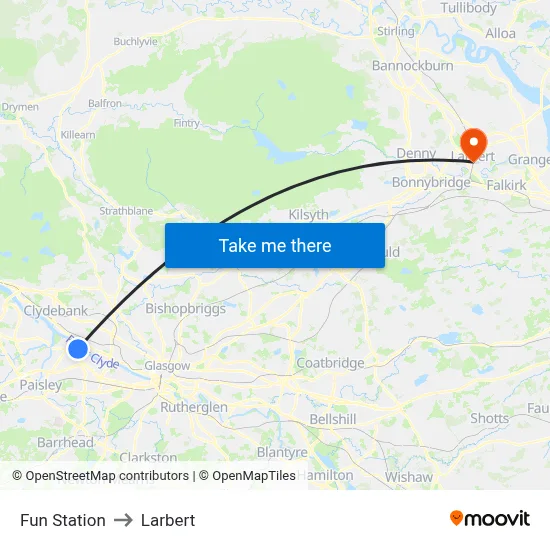 Fun Station to Larbert map