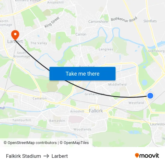 Falkirk Stadium to Larbert map