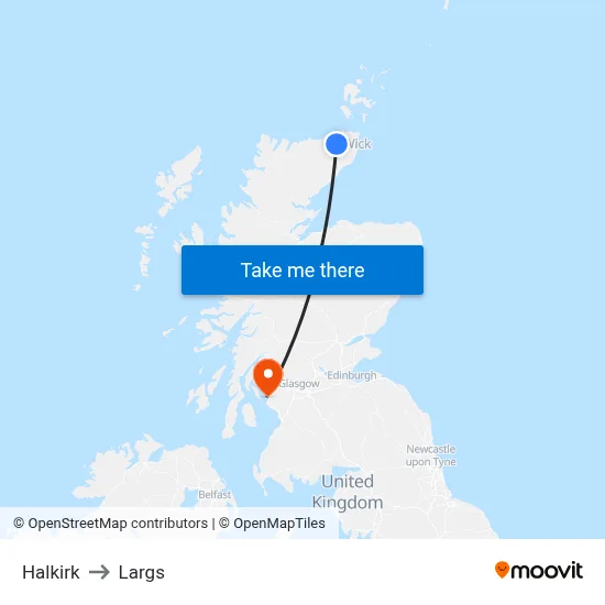 Halkirk to Largs map