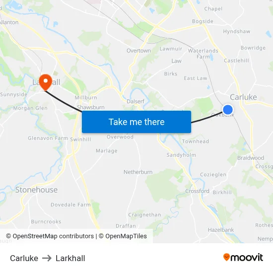 Carluke to Larkhall map