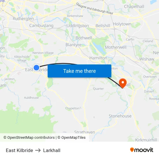 East Kilbride to Larkhall map