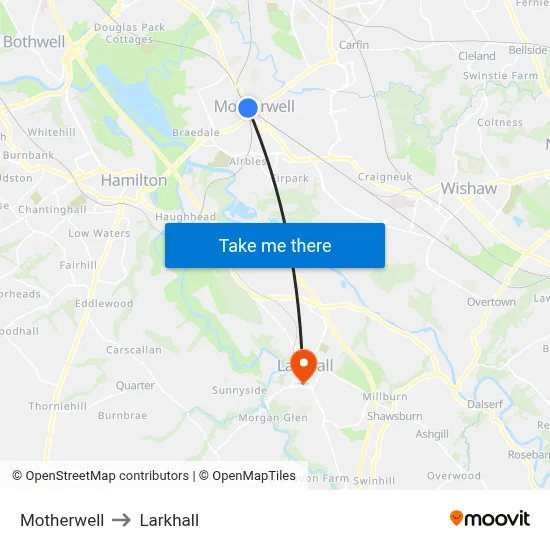 Motherwell to Larkhall map