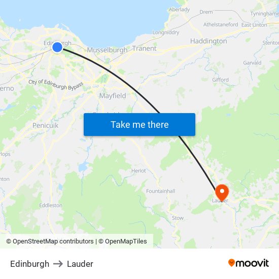 Edinburgh to Lauder map