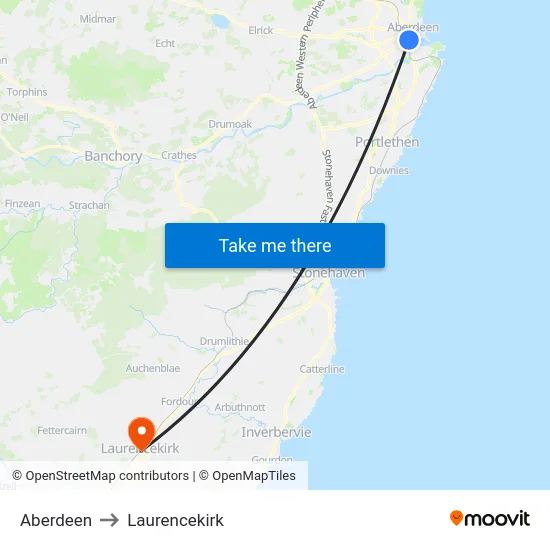 Aberdeen to Laurencekirk map
