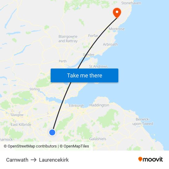 Carnwath to Laurencekirk map