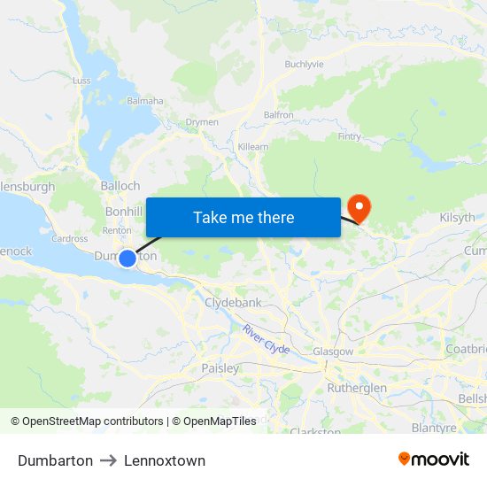 Dumbarton to Lennoxtown map