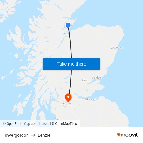 Invergordon to Lenzie map