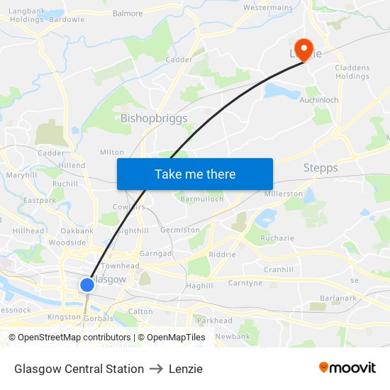 Glasgow Central Station to Lenzie map