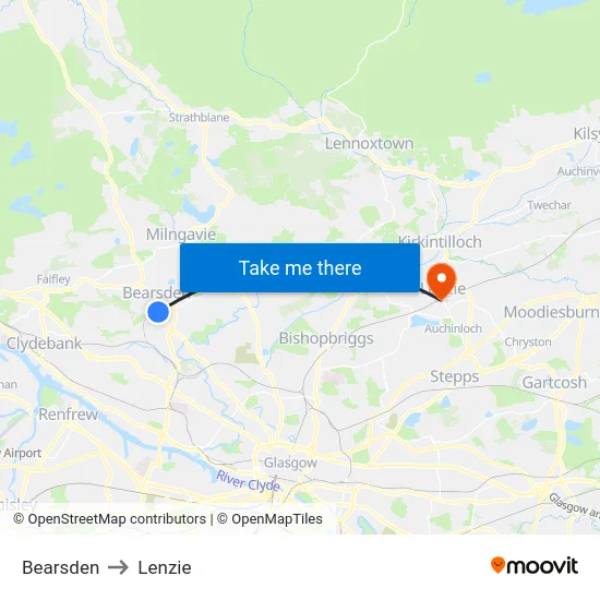 Bearsden to Lenzie map