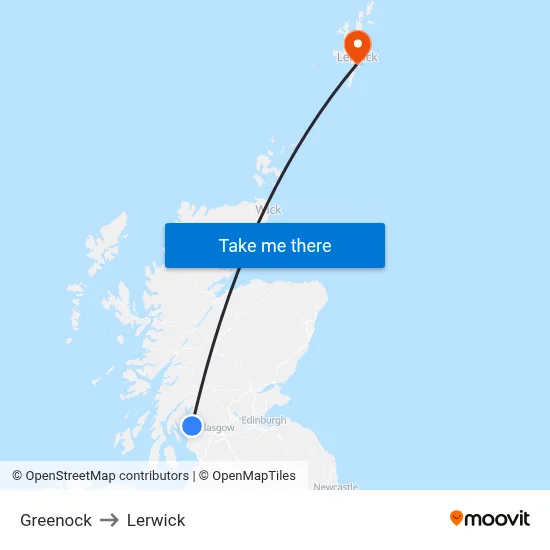 Greenock to Lerwick map
