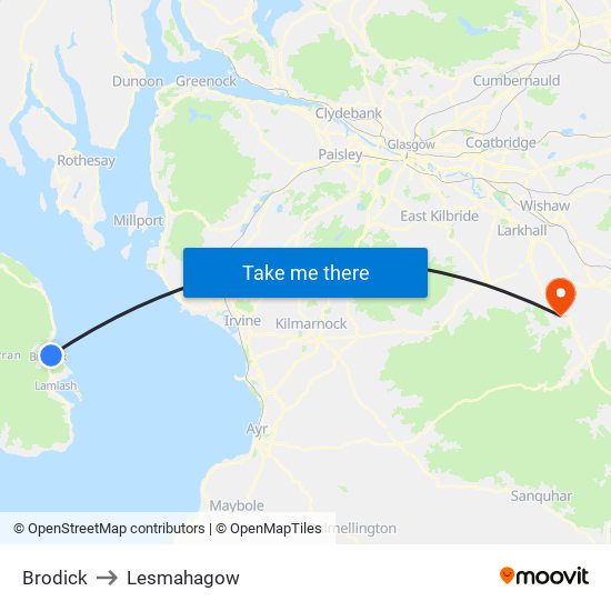 Brodick to Lesmahagow map