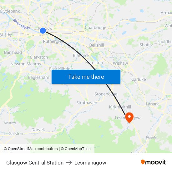 Glasgow Central Station to Lesmahagow map